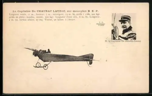 AK Le Captaine De Chaunac Lauzac, sur Monoplan R.E.P., Flugzeug