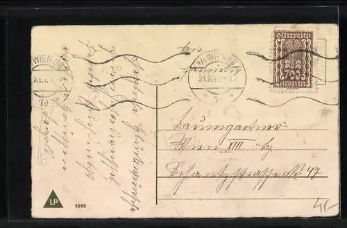 Lithographie Kleiner Holländer mit Schweinen und Glücksklee, Neujahrsgruss