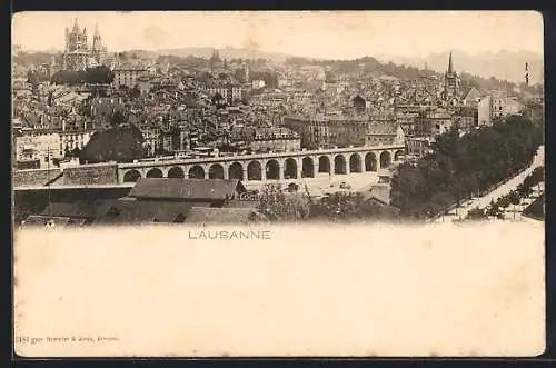 AK Lausanne, Stadtansicht mit Eisenbahnbrücke
