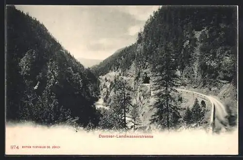 AK Davos, Landwasserstrasse im Bergwald