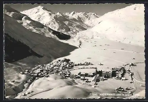 AK Andermatt, Ortsansicht im Schnee gegen Furka