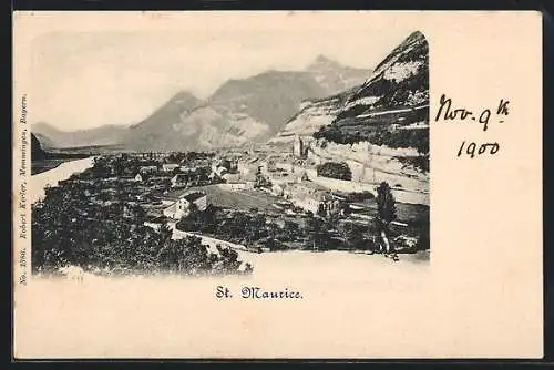 AK St. Maurice, Ortsansicht mit Berglandschaft