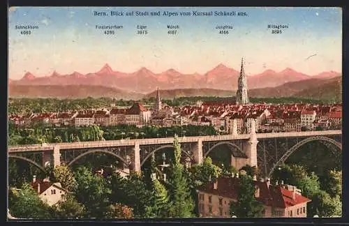 AK Bern, Blick auf die Stadt und Alpen vom Kursaal Schänzli aus