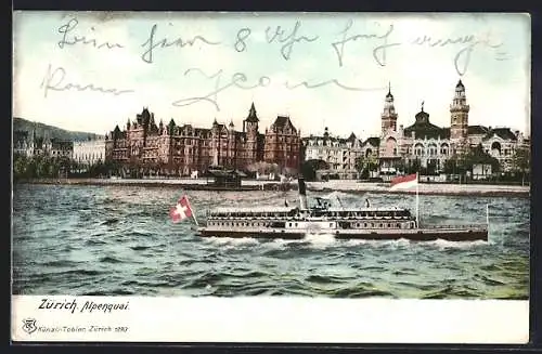 AK Zürich, Dampfer am Alpenquai