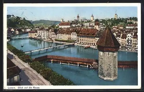 AK Luzern, Blick auf Reuss, Kapellturm