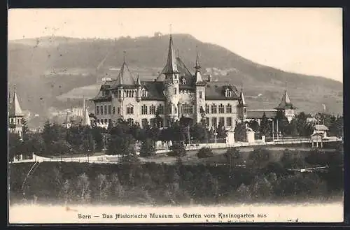 AK Bern, Das Historische Museum und Gurten vom Kasinogarten aus