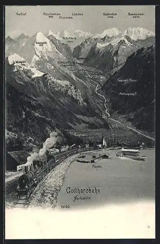 AK Flüelen, Altdorf, Streckenverlauf der Gotthardbahn, Dampfer, schweizer Eisenbahn
