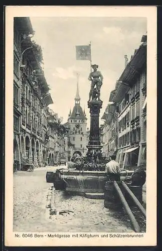 AK Bern, Marktgasse mit Käfigturm und Schützenbrunnen