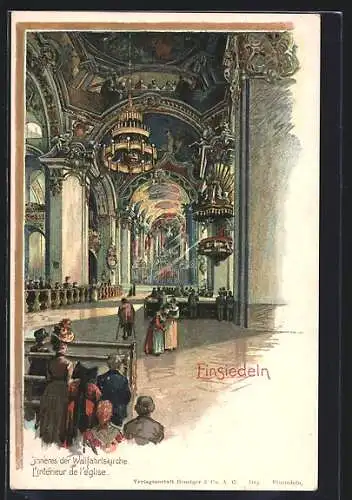 Lithographie Einsiedeln, Inneres der Wallfahrtskirche