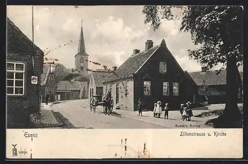 AK Esens, Lilienstrasse und Kirche