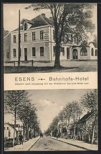 AK Esens, Bahnhofs-Hotel, Strassenpartie