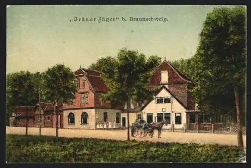 AK Braunschweig, Gasthaus Grüner Jäger mit Kutsche