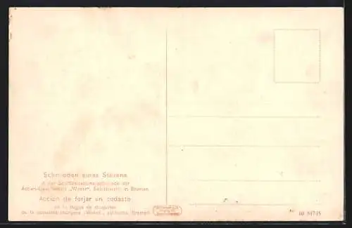 AK Bremen, Schiffsmaschinenschmiede d. Schiffswerft Weser, Fabrikarbeiter beim Schmieden eines Stevens