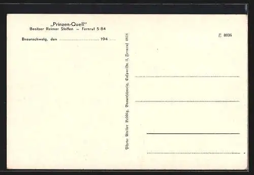 AK Braunschweig, Gasthaus Prinzen-Quell, Bes. Reimar Steffen