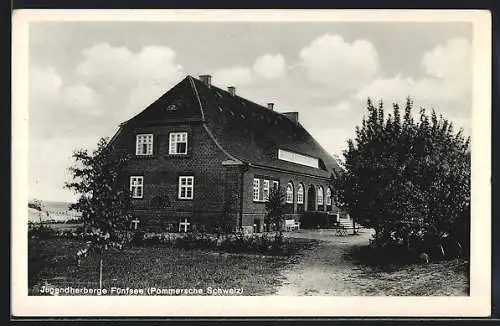 AK Bad Polzin /Pommersche Schweig, Jugendherberge Fünfsee mit Garten