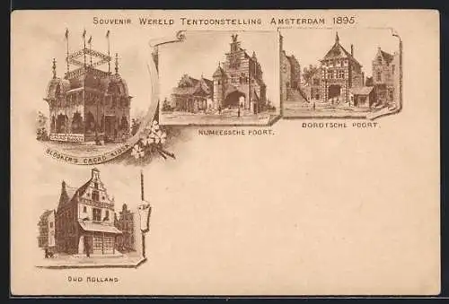 Lithographie Amsterdam, Wereld Tentoonstelling 1895, Nijmeegsche Poort, Dordtsche Poort, Oud Holland
