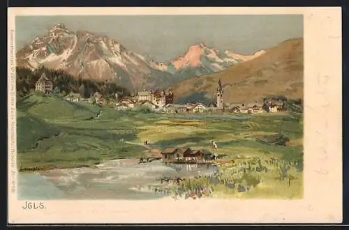 Künstler-AK Edward Theodore Compton: Igls, Blick auf den Ort