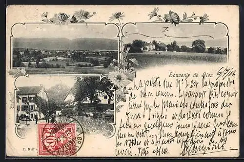 AK Giez, Strassenpoartie mit Anwohnern, Panorama mit Feldern