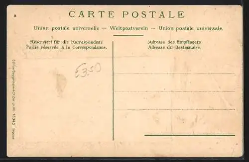 Passepartout-Lithographie Leysin, Panoramablick auf das Dorf, Alphornbläser