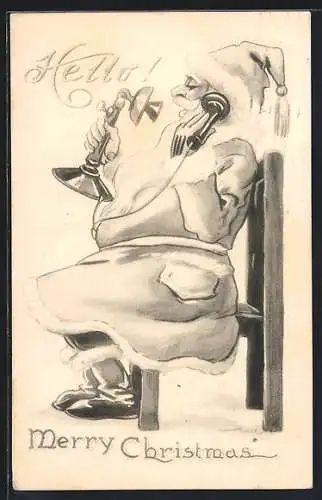 Künstler-AK Weihnachtsmann am Telefon