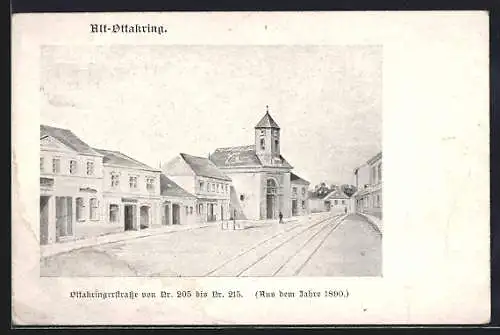 AK Alt-Ottakring, Ottakringerstrasse von Nr. 205 bis Nr. 215 aus dem Jahr 1890