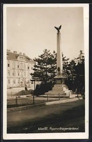 AK Wien, Aspern, Ansicht vom Kriegerdenkmal