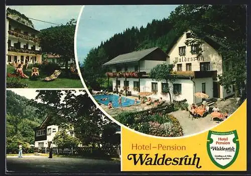 AK Göstling /Ybbs, Hotel-Pension Waldesruh, Stiegengraben, Garten, Eingang