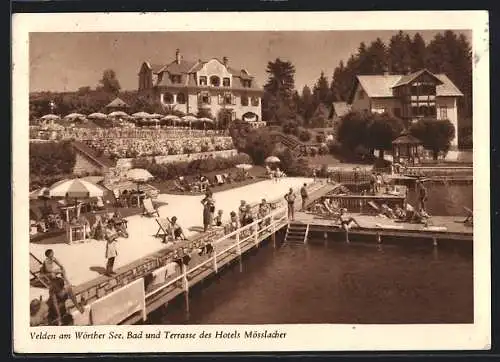 AK Velden am Wörther See, Bad und Terrasse des Hotels Mösslacher