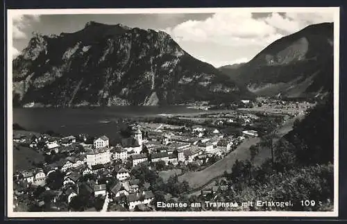 AK Ebensee am Traunsee, Teilansicht mit Erlakogel