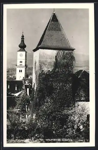 AK Wolfsberg /Kärnten, Ortspartie mit zugewachsenem Turm
