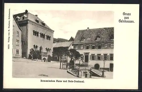 AK Gelnhausen, Romanisches Haus und Reis-Denkmal