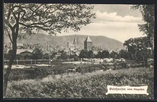 AK Gelnhausen, Teilansicht mit Kirche vom Siegrafen aus gesehn