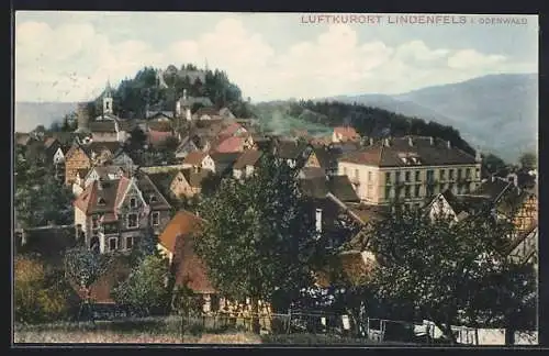 AK Lindenfels i. Odenwald, Teilansicht mit Kirche