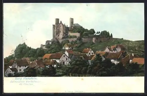 AK Bornhagen, Teilansicht des Ortes mit Burg Hanstein