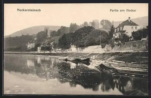 AK Neckarsteinach, Boote am Neckarufer