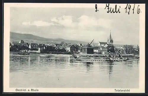 AK Oestrich a. Rhein, Totalansicht mit Kirche