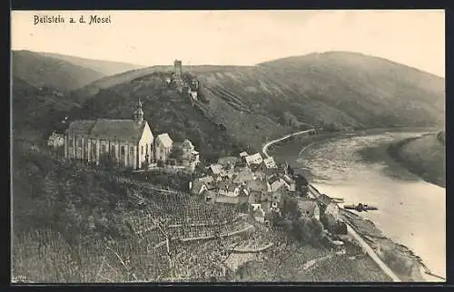 AK Beilstein a. d. Mosel, Teilansicht mit Kirche
