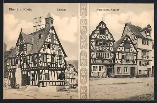 AK Rhens a. Rhein, Strassenpartie mit Rathaus und historischen Häusern