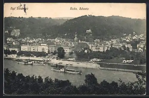 AK Bad Schandau /Sächs. Schweiz, Teilansicht mit Kirche