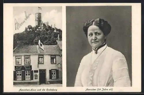 AK Godesberg, Aennchen-Haus / Gasthof zum Godesberg mit Turm, Portrait Aennchen