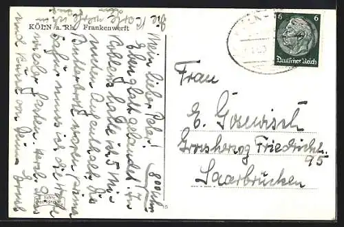 AK Köln a. Rh., Frankenwerft mit Kirche