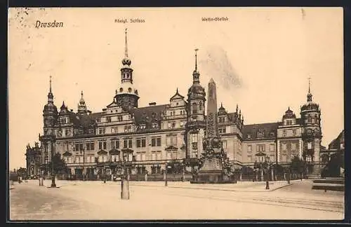 AK Dresden, Kgl. Schloss und Wettin-Obelisk