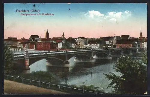 AK Frankfurt /Oder, Stadtpanorama mit Oderbrücke