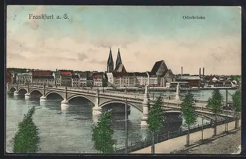 AK Frankfurt / Oder, Teilansicht mit Oderbrücke