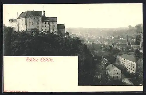 AK Colditz, Schloss mit Stadtblick