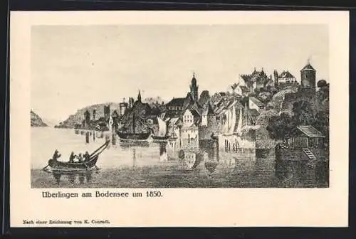 Künstler-AK Überlingen /Bodensee, Ortsansicht um 1850
