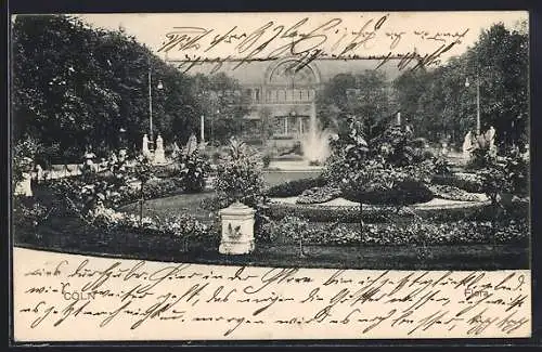AK Köln-Riehl, Flora-Partie mit Fontäne