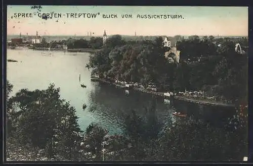AK Berlin-Treptow, Blick vom Aussichtsturm auf den Spree-Garten