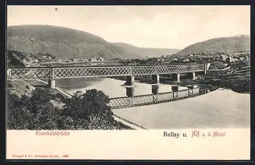 AK Alf a. d. Mosel, Teilansicht mit Bullay und Eisenbahnbrücke