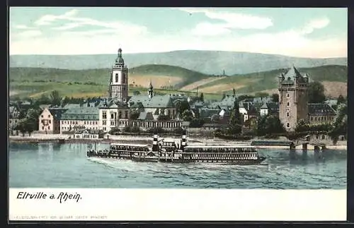 AK Eltville a. Rhein, Ortspartie, Rheindampfer